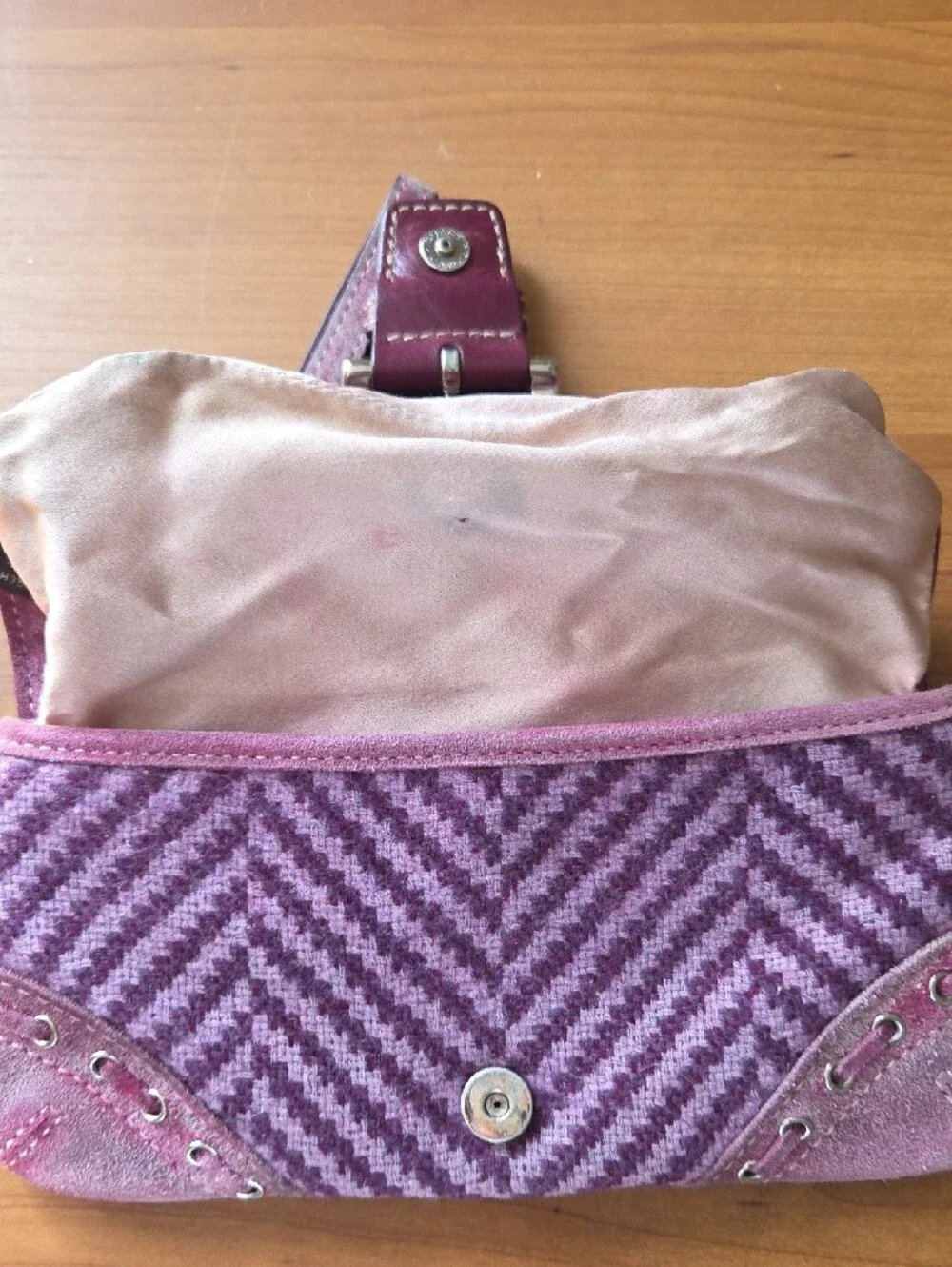 Coach RARE SOHO Purple Herringbone Wristlet Clutch with Buckle Detail - Picture 13 of 16
